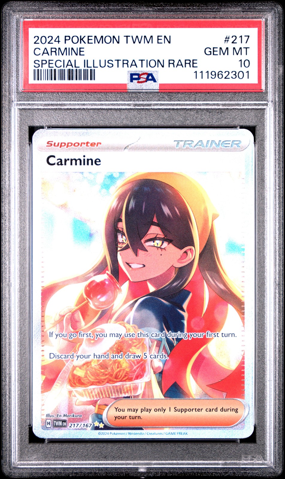 2024 POKEMON TWM EN-TWILIGHT MASQUERADE SPECIAL ILLUSTRATION RARE CARMINE PSA 10 - Image 1