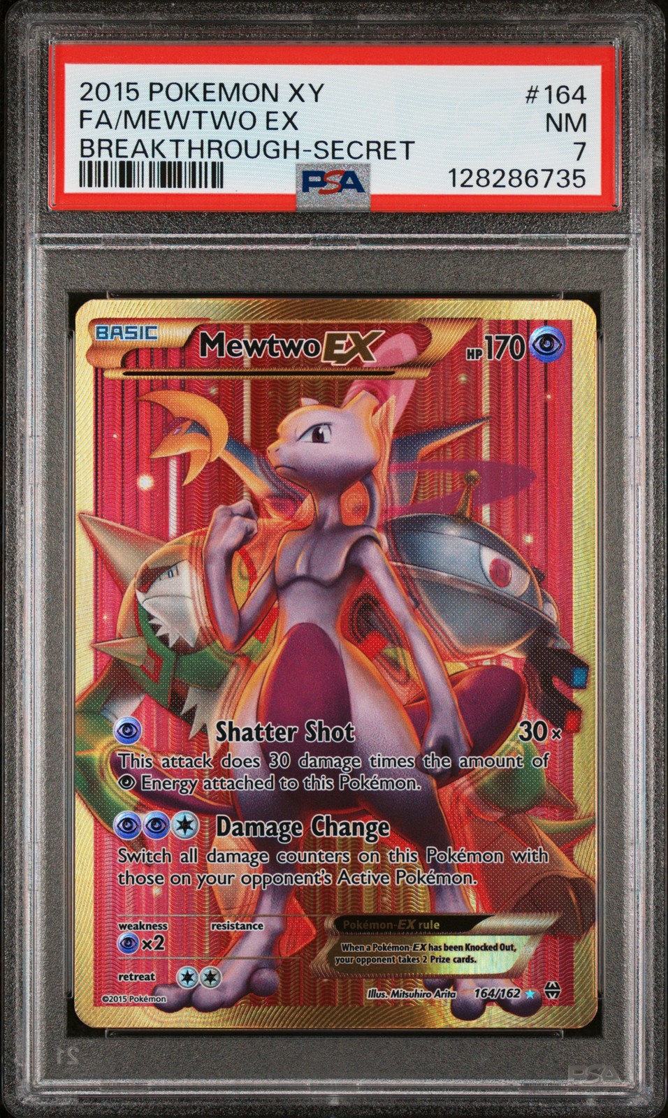 2015 POKEMON XY BREAKTHROUGH SECRET #164 FULL ART/MEWTWO EX PSA 7 - Image 1