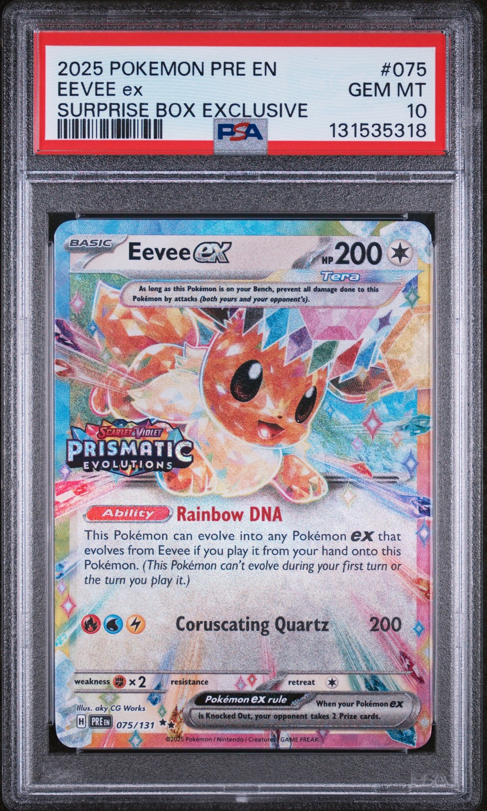 2025 POKEMON PRE EN-PRISMATIC EVOLUTIONS SURPRISE BOX EXCLUSIVE EEVEE EX PSA 10 - Image 1