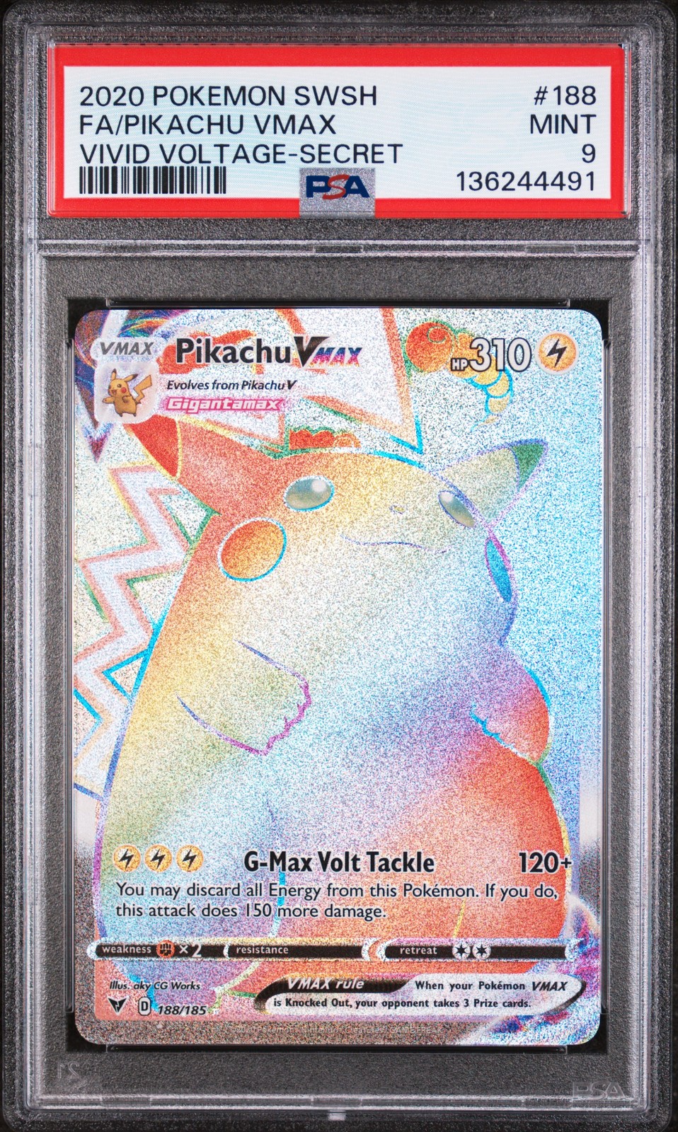 2020 POKEMON SWORD & SHIELD VIVID VOLTAGE SECRET FULL ART/PIKACHU VMAX PSA 9 - Image 1