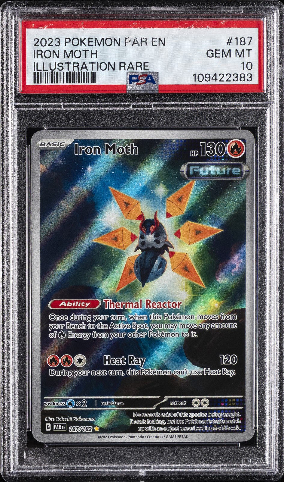 2023 POKEMON PAR EN-PARADOX RIFT ILLUSTRATION RARE #187 IRON MOTH PSA 10 - Image 1