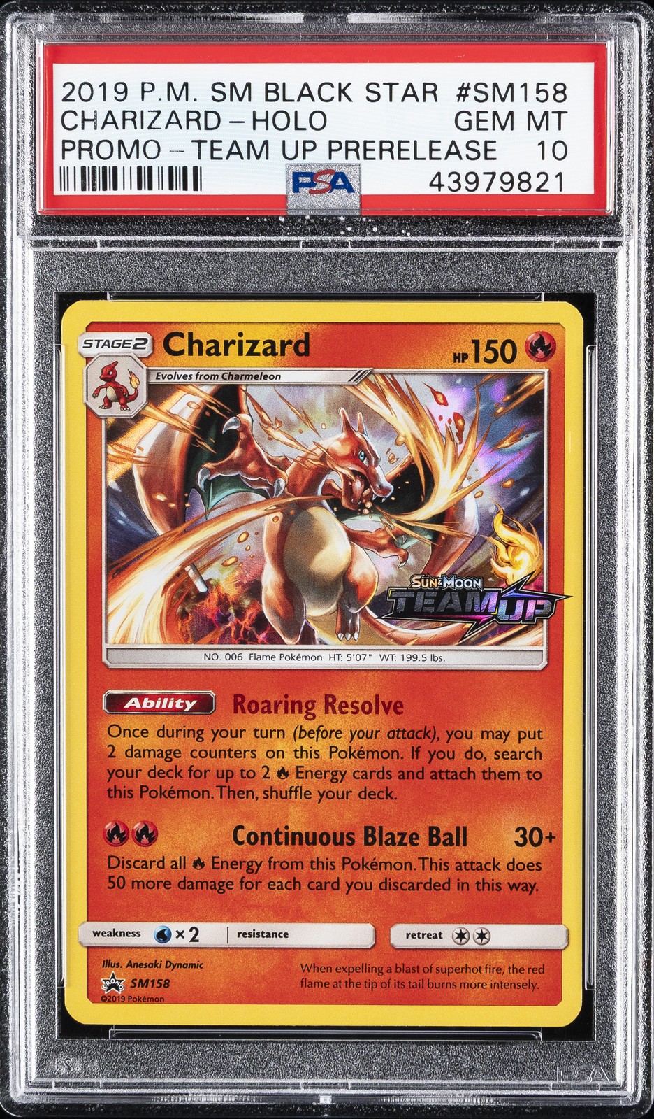 2019 POKEMON SM BLACK STAR PROMO TEAM UP PRERELEASE #SM158 CHARIZARD-HOLO PSA 10 - Image 1