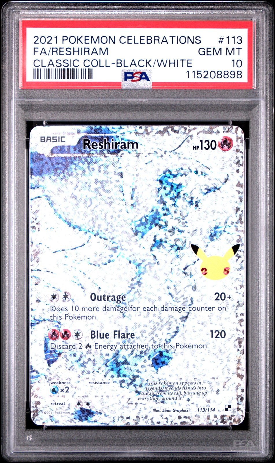 2021 POKEMON CELEBRATIONS CLASSIC COLL #113 FULL ART/RESHIRAM PSA 10 - Image 1