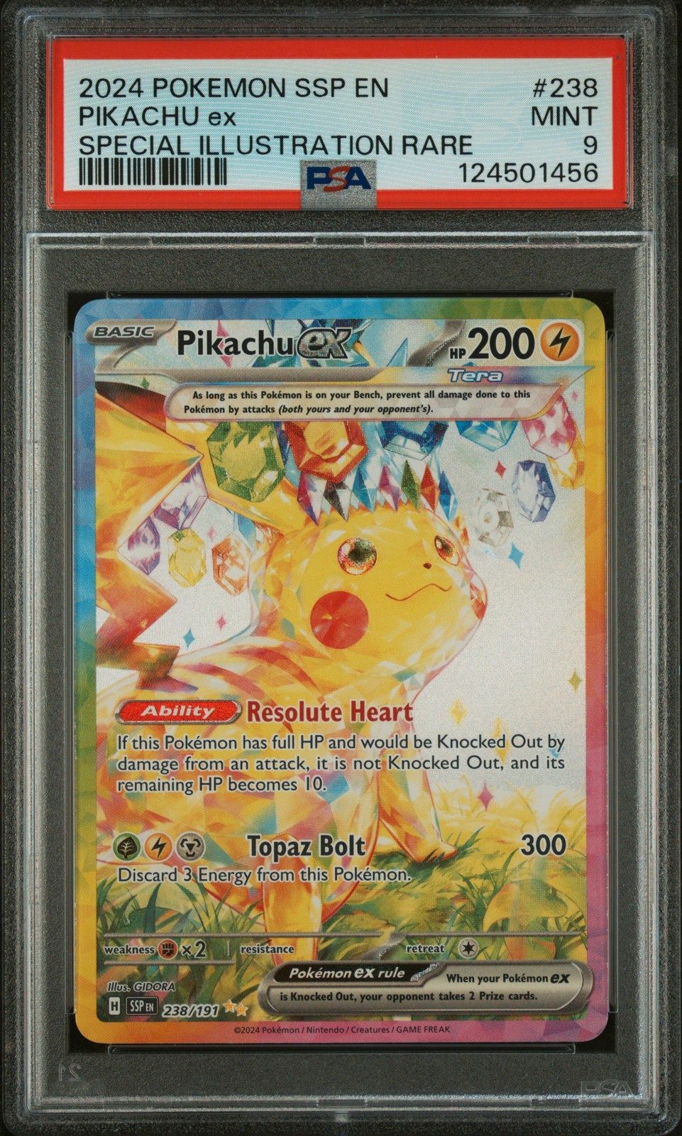 2024 POKEMON SSP EN-SURGING SPARKS SPECIAL ILLUSTRATION RARE PIKACHU EX PSA 9 - Image 1
