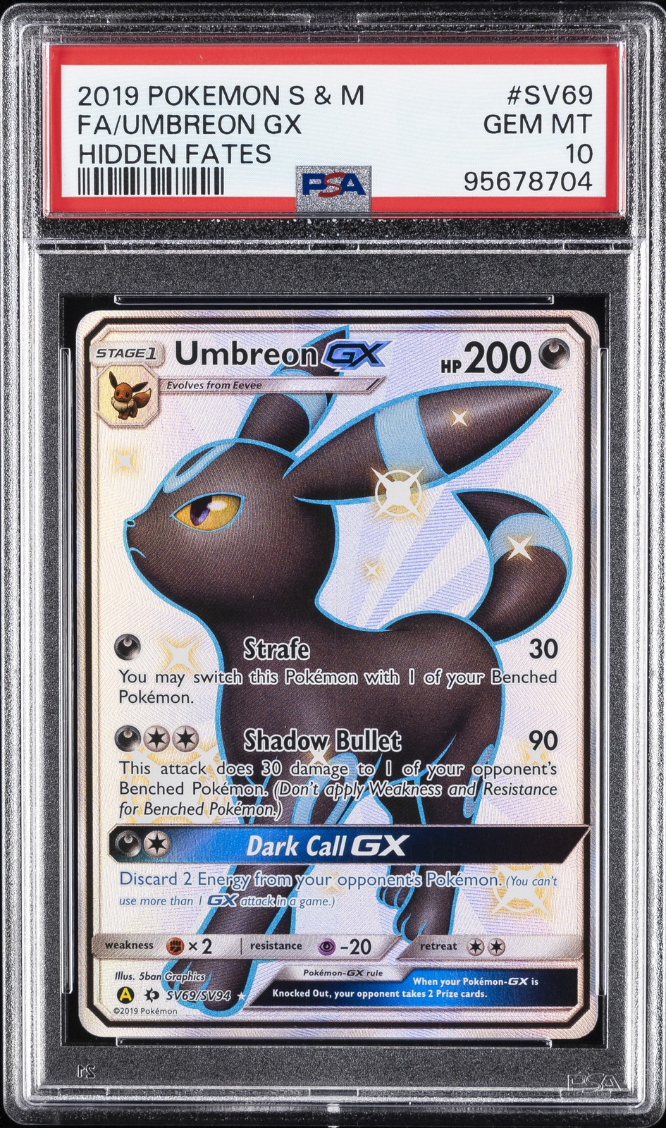 2019 POKEMON SUN & MOON HIDDEN FATES #SV69 FULL ART/UMBREON GX PSA 10 - Image 1