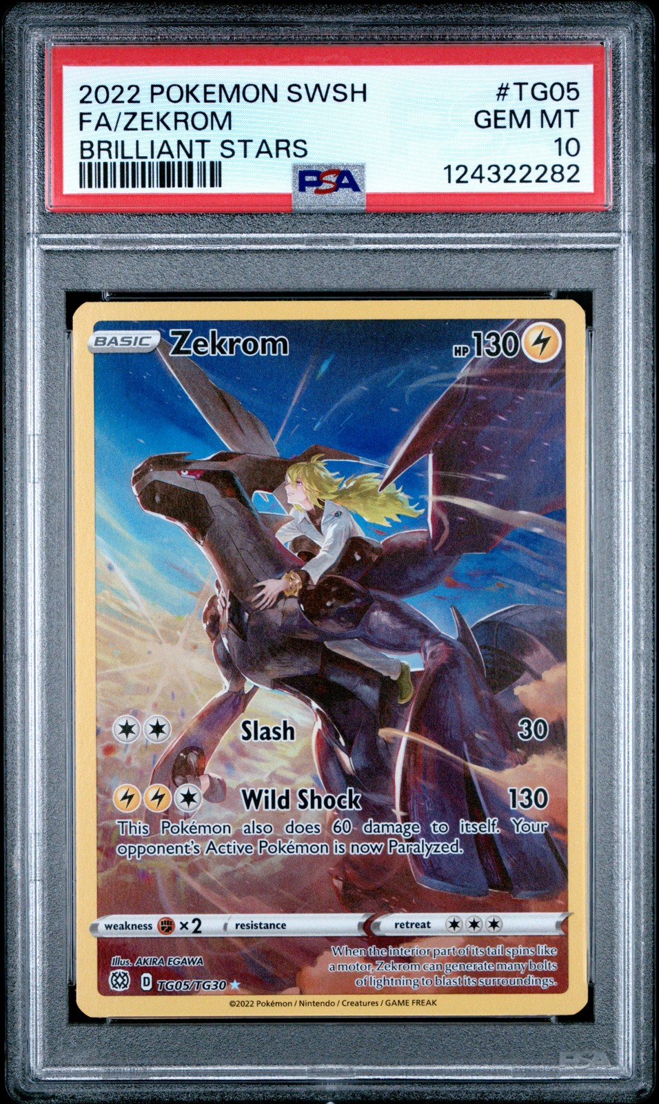 2022 POKEMON SWORD & SHIELD BRILLIANT STARS #TG05 FULL ART/ZEKROM PSA 10 - Image 1