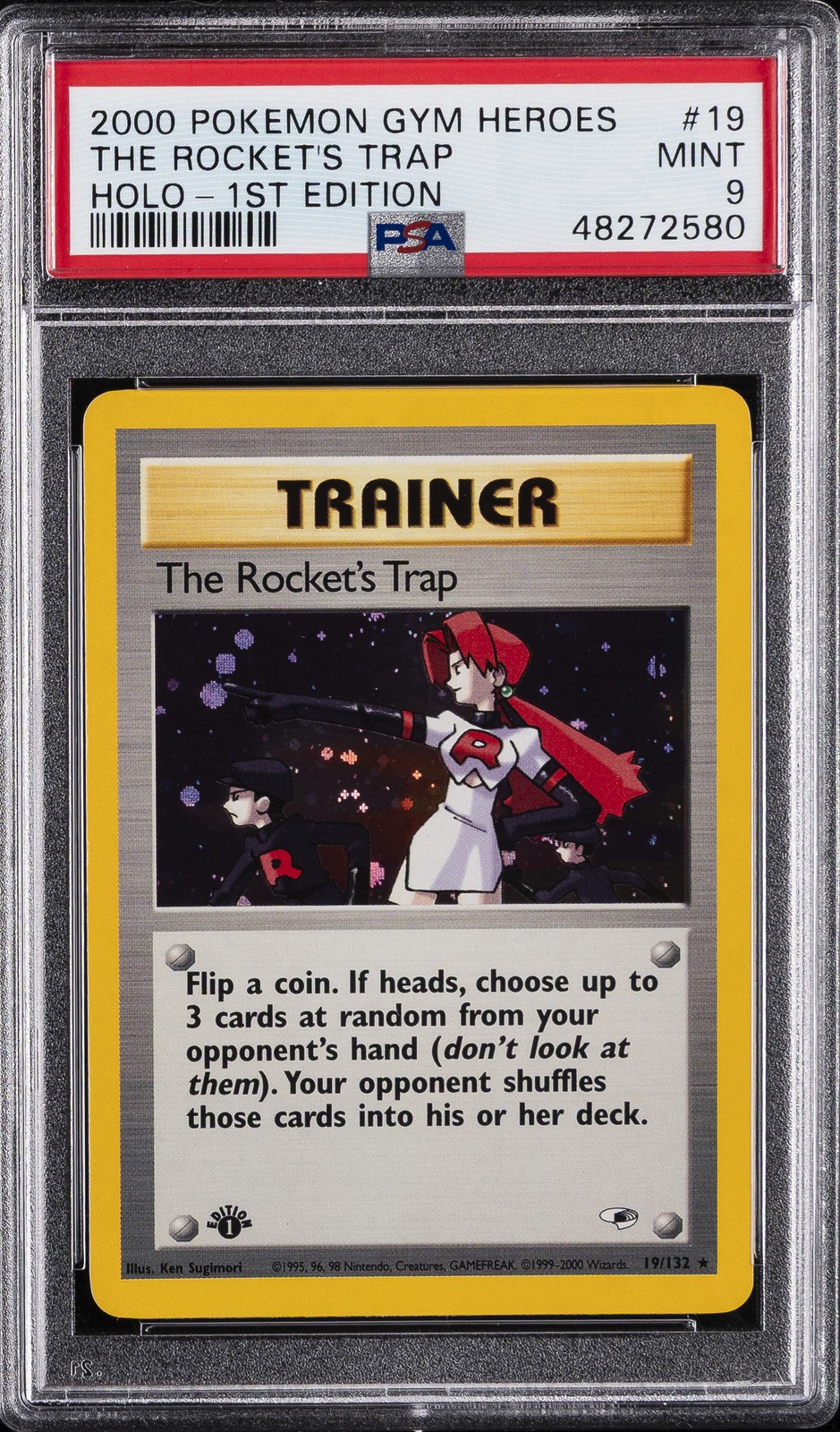 2000 POKEMON GYM HEROES HOLO-1ST ED #19 THE ROCKET'S TRAP PSA 9 - Image 1