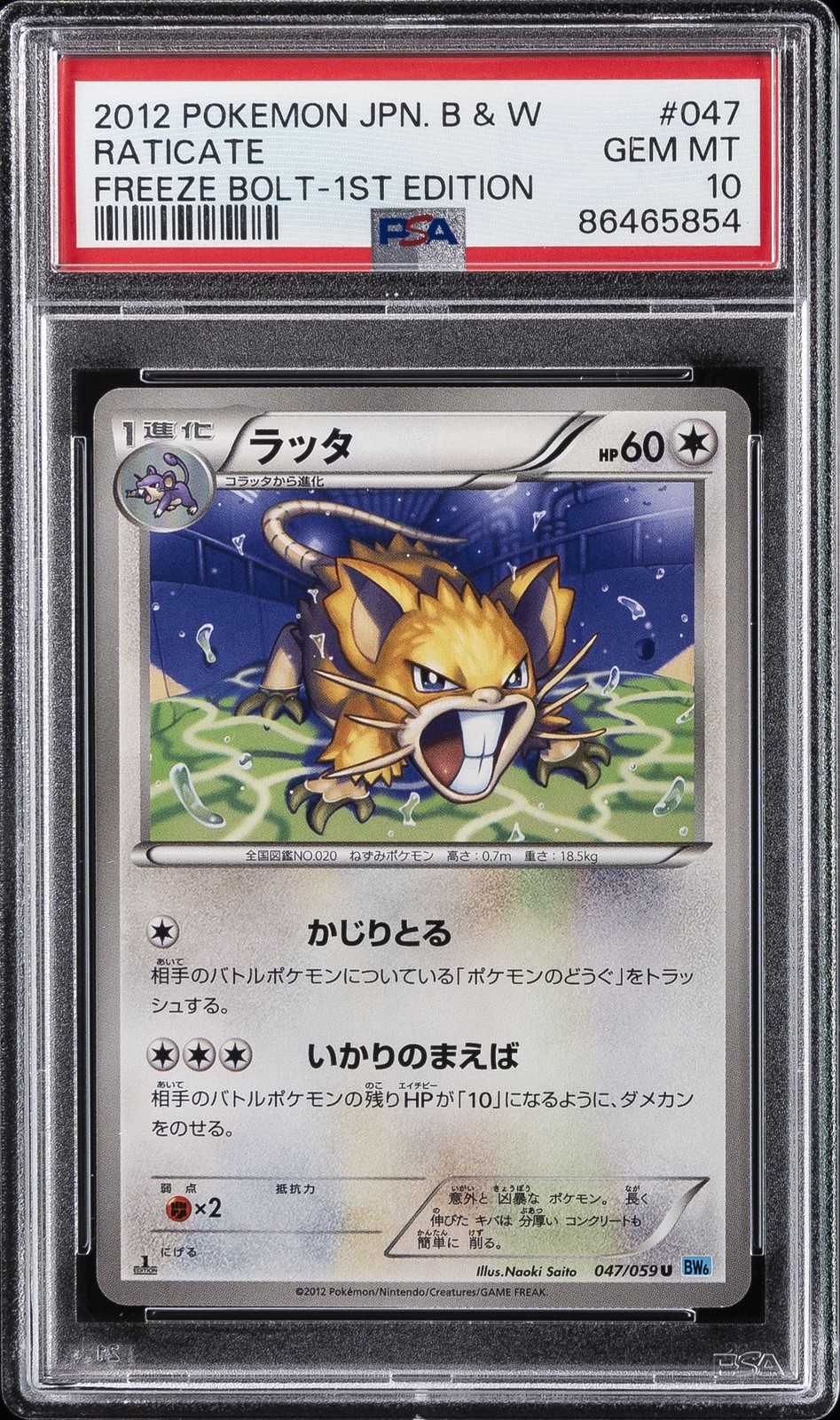 2012 POKEMON JPN B&W FREEZE BOLT 1ST ED #047 RATICATE PSA 10