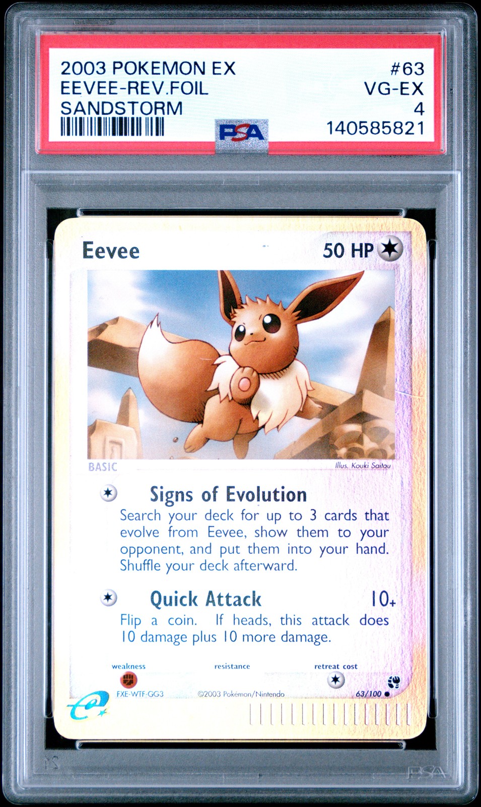 2003 POKEMON EX SANDSTORM #63 EEVEE-REVERSE FOIL PSA 4 - Image 1