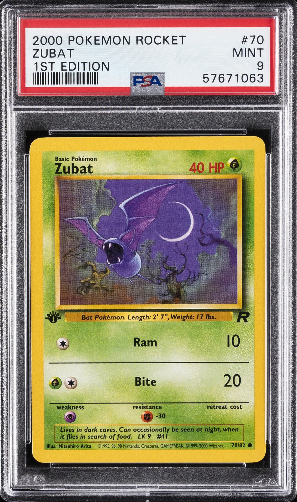 2000 POKEMON ROCKET 1ST ED #70 ZUBAT PSA 9