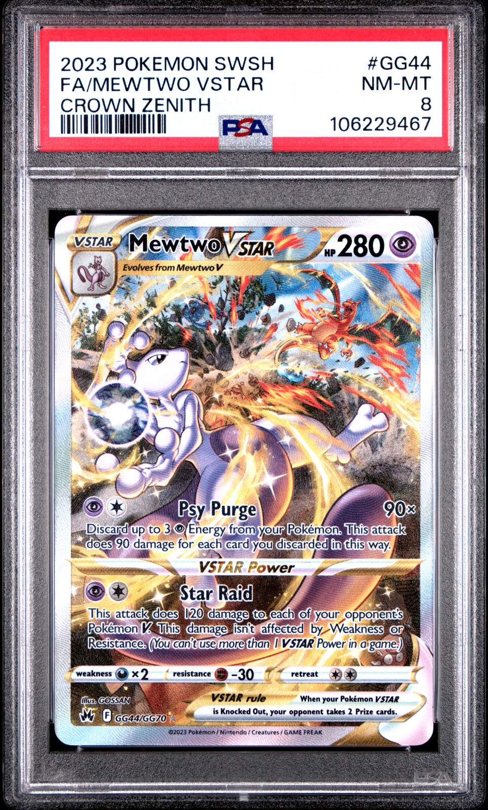 2023 POKEMON SWORD & SHIELD CROWN ZENITH #GG44 FULL ART/MEWTWO VSTAR PSA 8 - Image 1