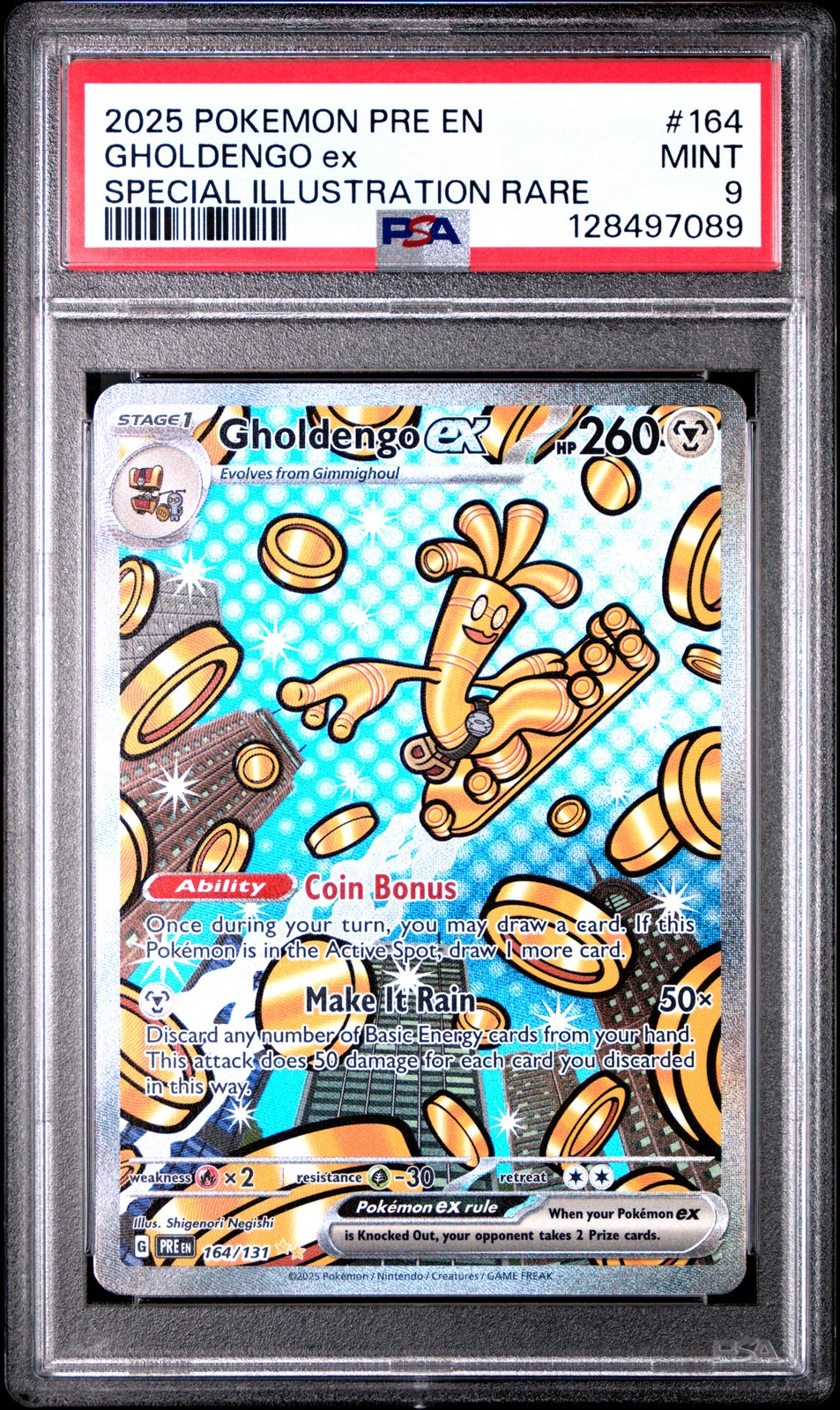 2025 POKEMON PRE EN-PRISMATIC EVOLUTIONS #164 GHOLDENGO EX PSA 9 - Image 1