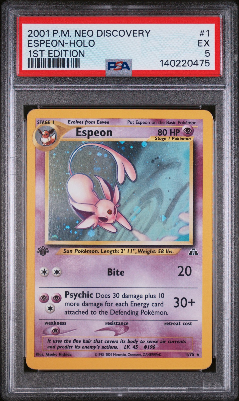 2001 POKEMON NEO DISCOVERY 1ST ED #1 ESPEON-HOLO PSA 5
