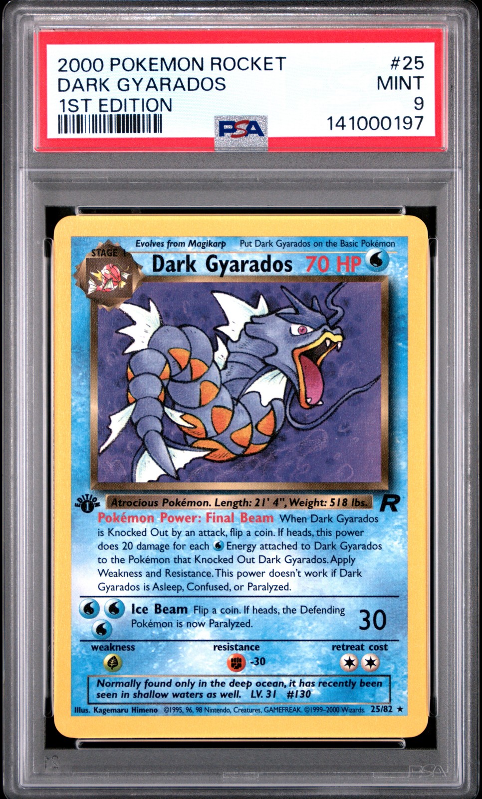 2000 POKEMON ROCKET 1ST EDITION #25 DARK GYARADOS PSA 9