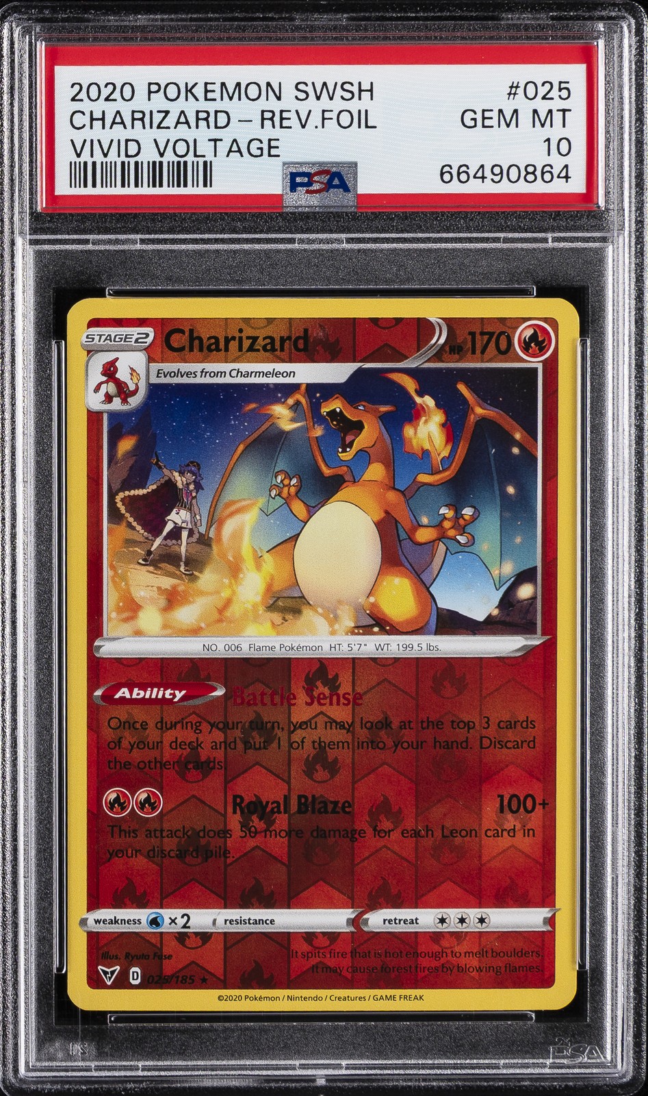 2020 POKEMON SWORD & SHIELD VIVID VOLTAGE #025 CHARIZARD-REVERSE FOIL PSA 10 - Image 1