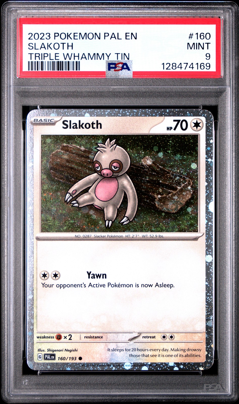 2023 POKEMON PAL EN-PALDEA EVOLVED TRIPLE WHAMMY TIN #160 SLAKOTH PSA 9 - Image 1