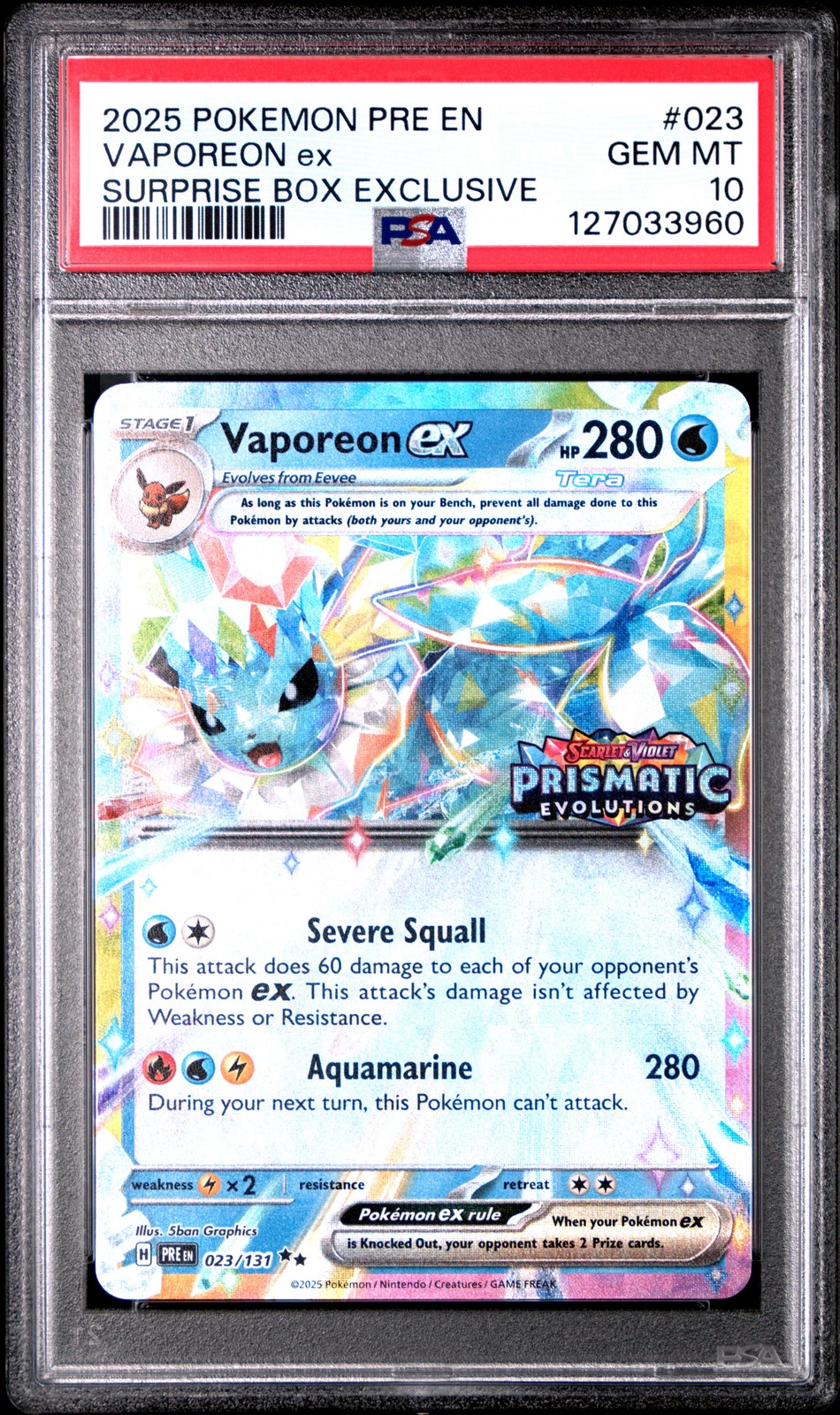 2025 POKEMON PRE EN-PRISMATIC EVOLUTIONS #023 VAPOREON EX PSA 10 - Image 1