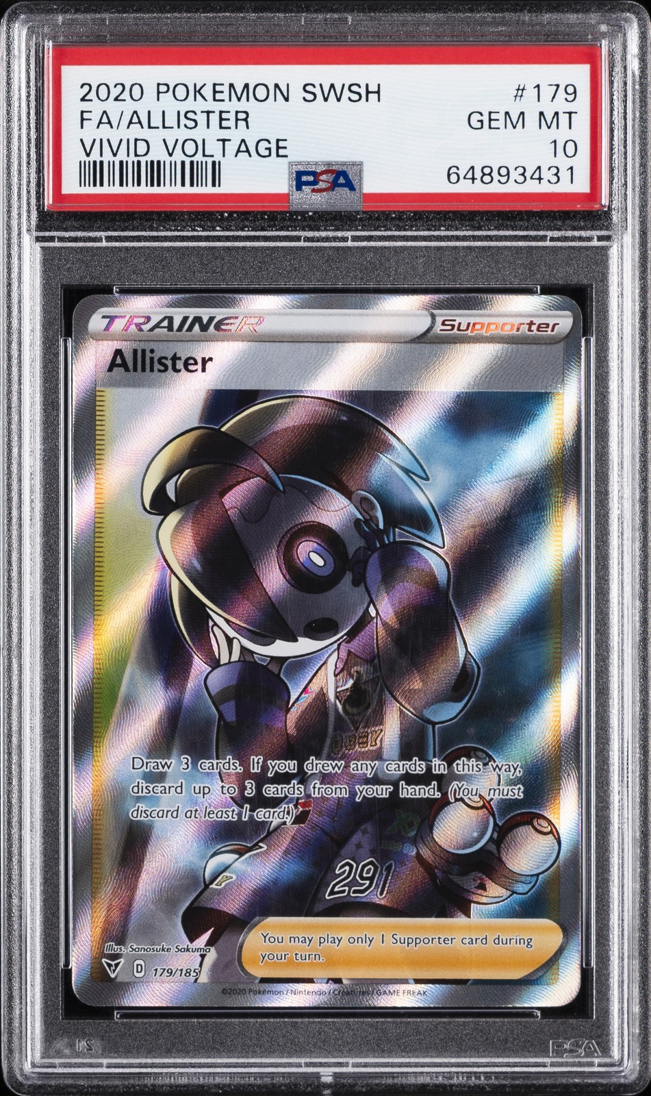 2020 POKEMON SWORD & SHIELD VIVID VOLTAGE #179 FULL ART/ALLISTER PSA 10 - Image 1