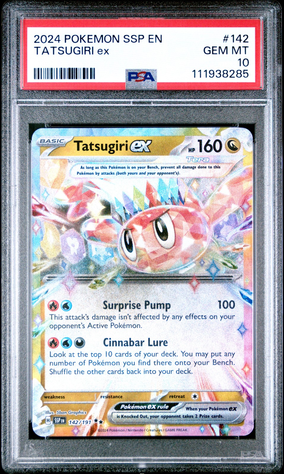 2024 POKEMON SSP EN-SURGING SPARKS #142 TATSUGIRI EX PSA 10 - Image 1