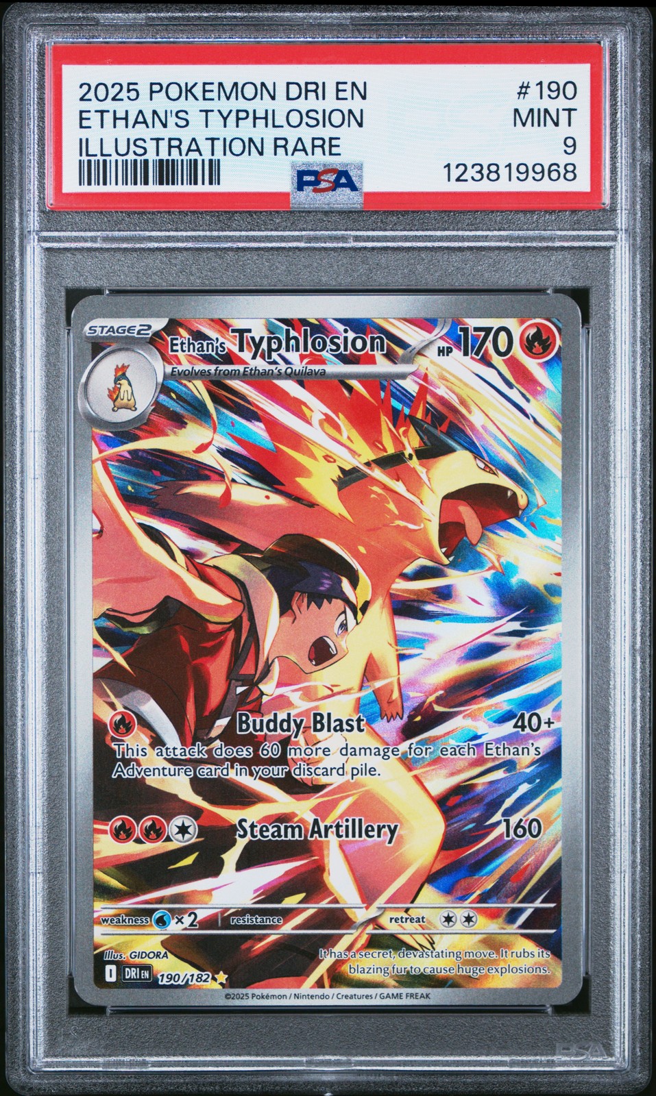 2025 POKEMON DRI EN-DESTINED RIVALS ILLUSTRATION RARE ETHAN'S TYPHLOSION PSA 9 - Image 1