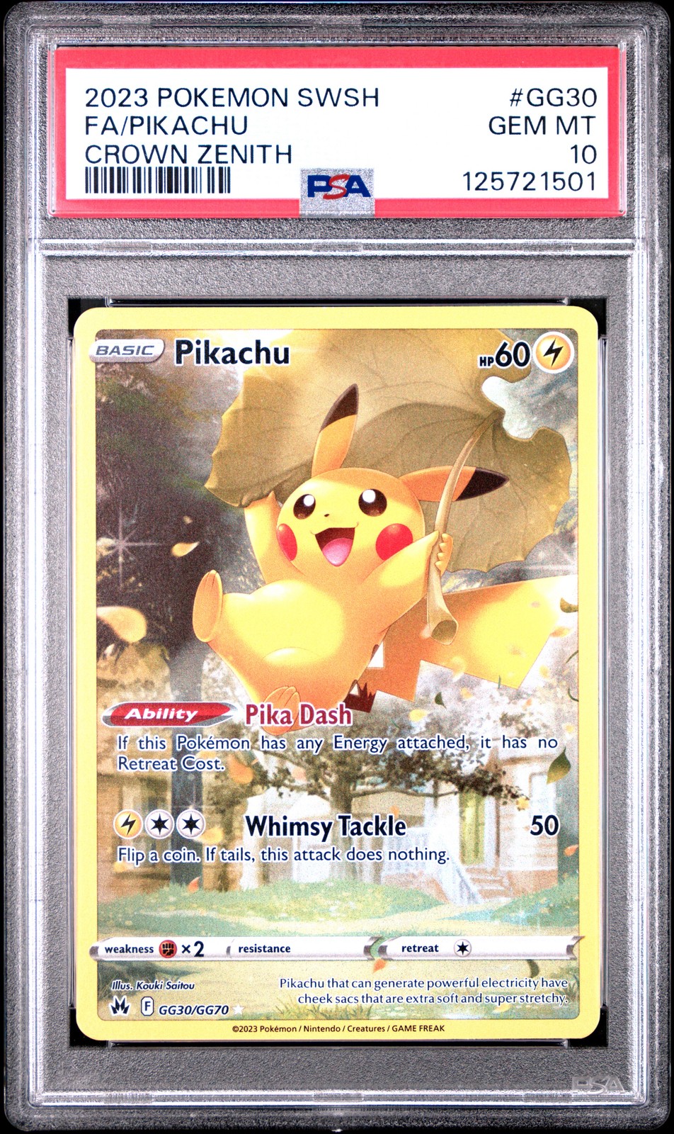 2023 POKEMON SWORD & SHIELD CROWN ZENITH #GG30 FULL ART/PIKACHU PSA 10 - Image 1