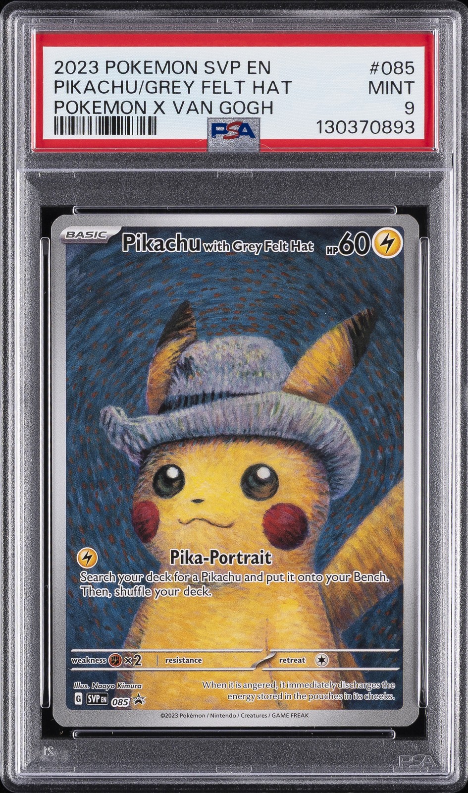 2023 POKEMON SVP EN-SV BLACK STAR PROMO #085 PIKACHU WITH GREY FELT HAT PSA 9 - Image 1