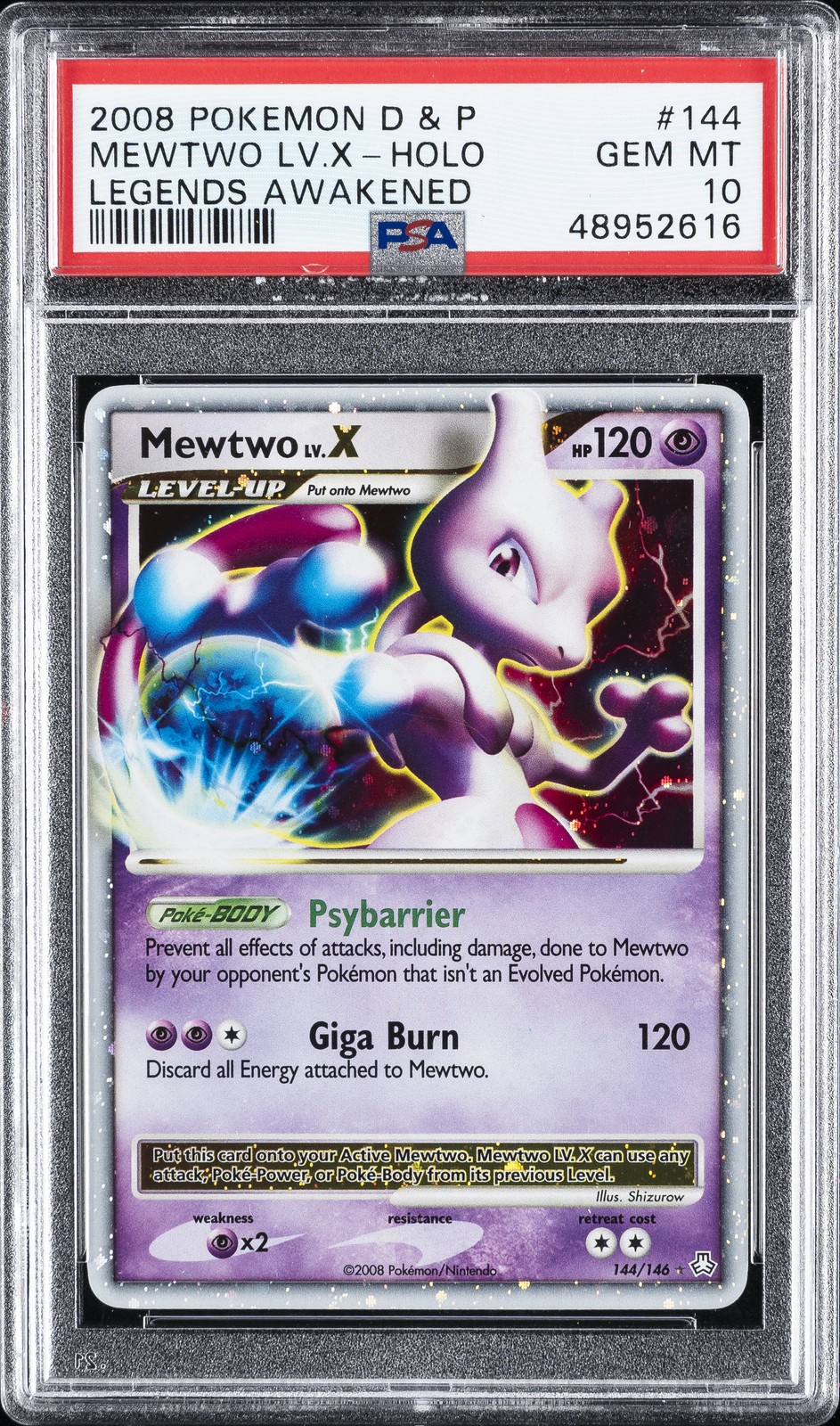 2008 POKEMON DIAMOND & PEARL LEGENDS AWAKENED #144 MEWTWO LV.X-HOLO PSA 10 - Image 1