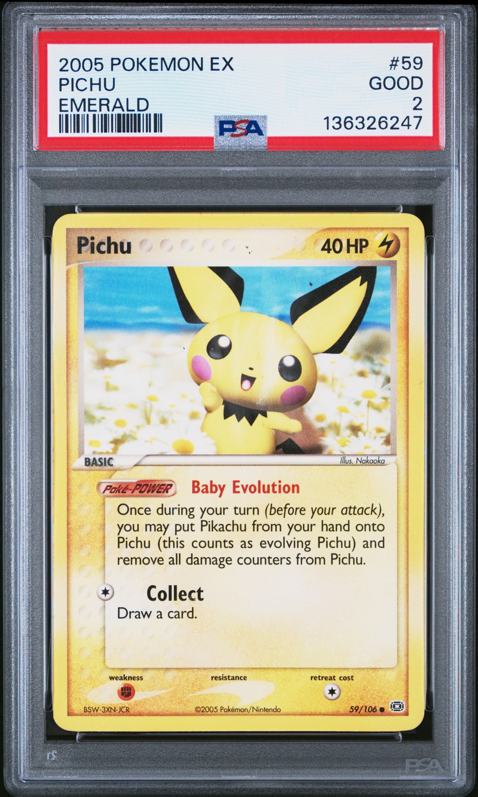 2005 POKEMON EX EMERALD #59 PICHU PSA 2 - Image 1