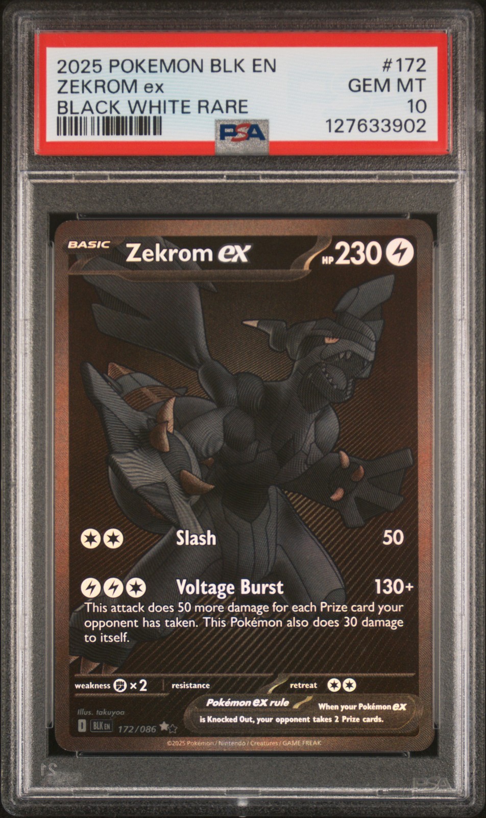 2025 POKEMON BLK EN-BLACK BOLT BLACK WHITE RARE #172 ZEKROM EX PSA 10 - Image 1