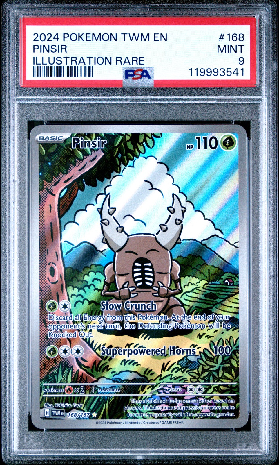 2024 POKEMON TWM EN-TWILIGHT MASQUERADE ILLUSTRATION RARE #168 PINSIR PSA 9 - Image 1