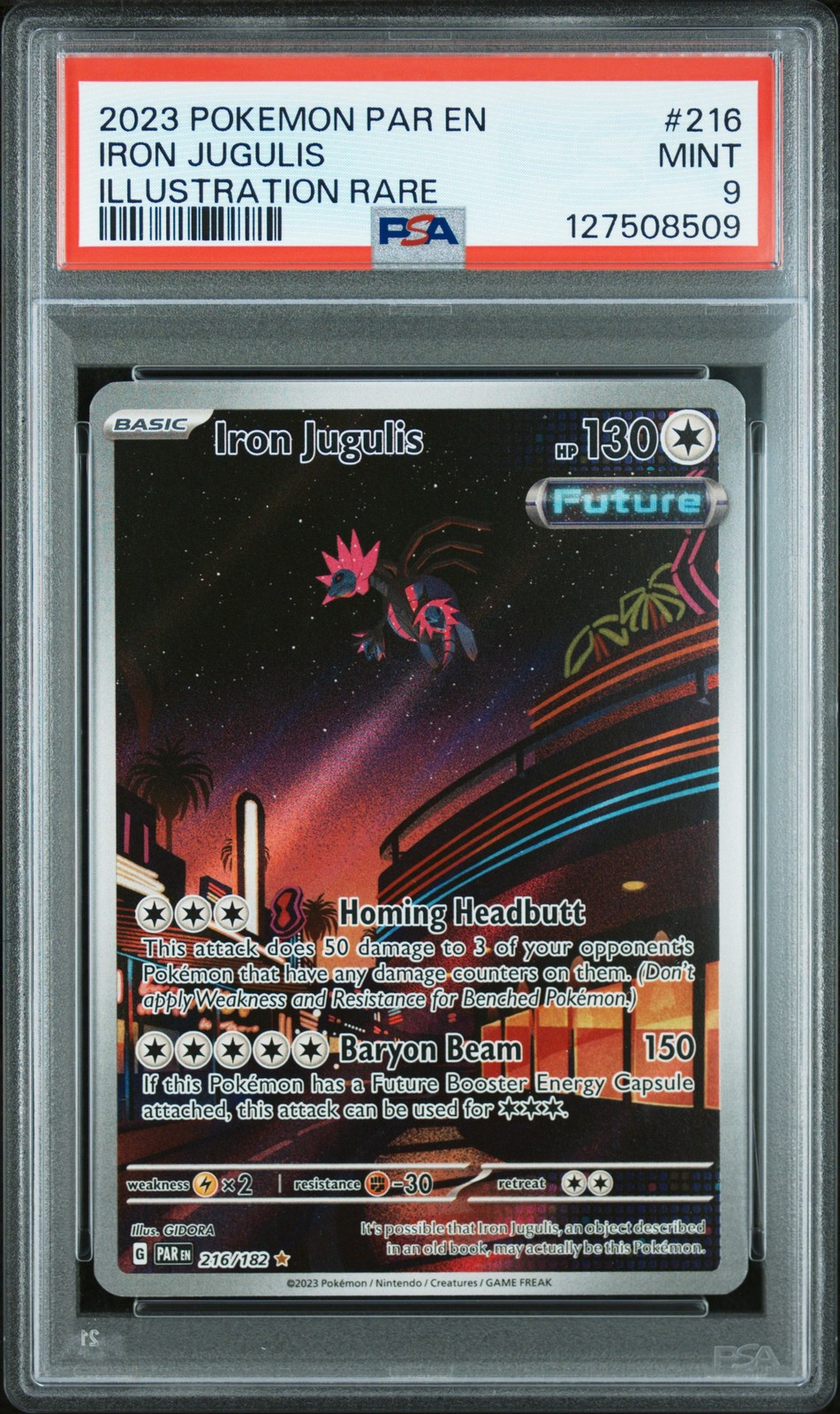 2023 POKEMON PAR EN-PARADOX RIFT ILLUSTRATION RARE #216 IRON JUGULIS PSA 9 - Image 1