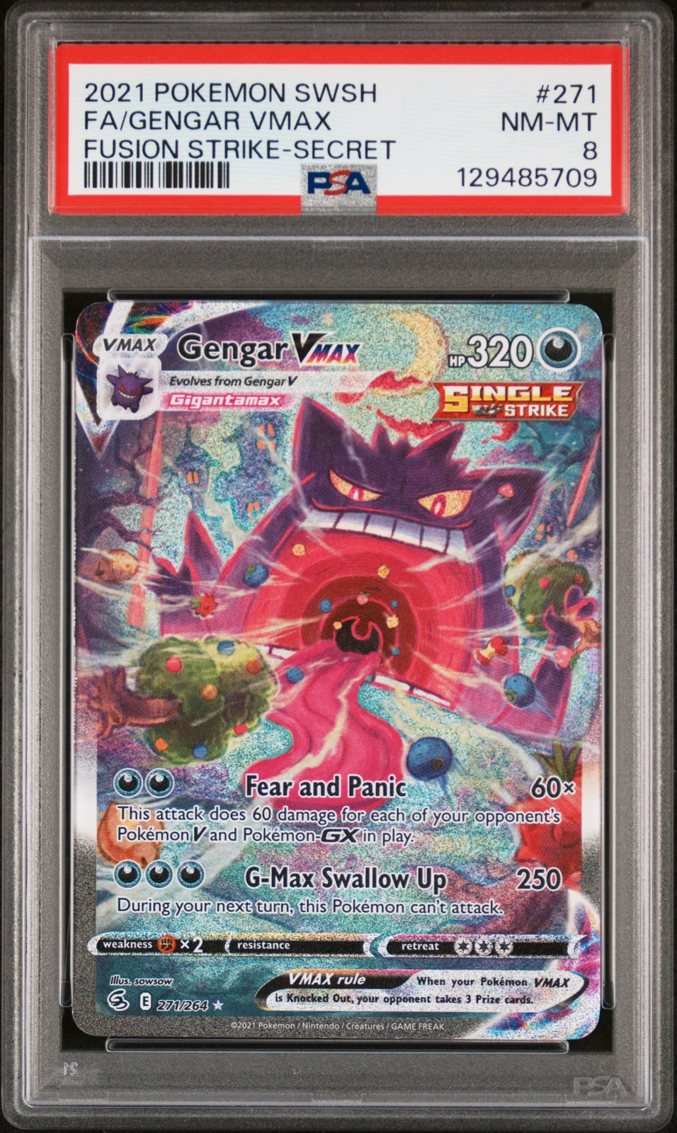 2021 POKEMON SWORD & SHIELD FUSION STRIKE SECRET #271 FULL ART/GENGAR VMAX PSA 8 - Image 1
