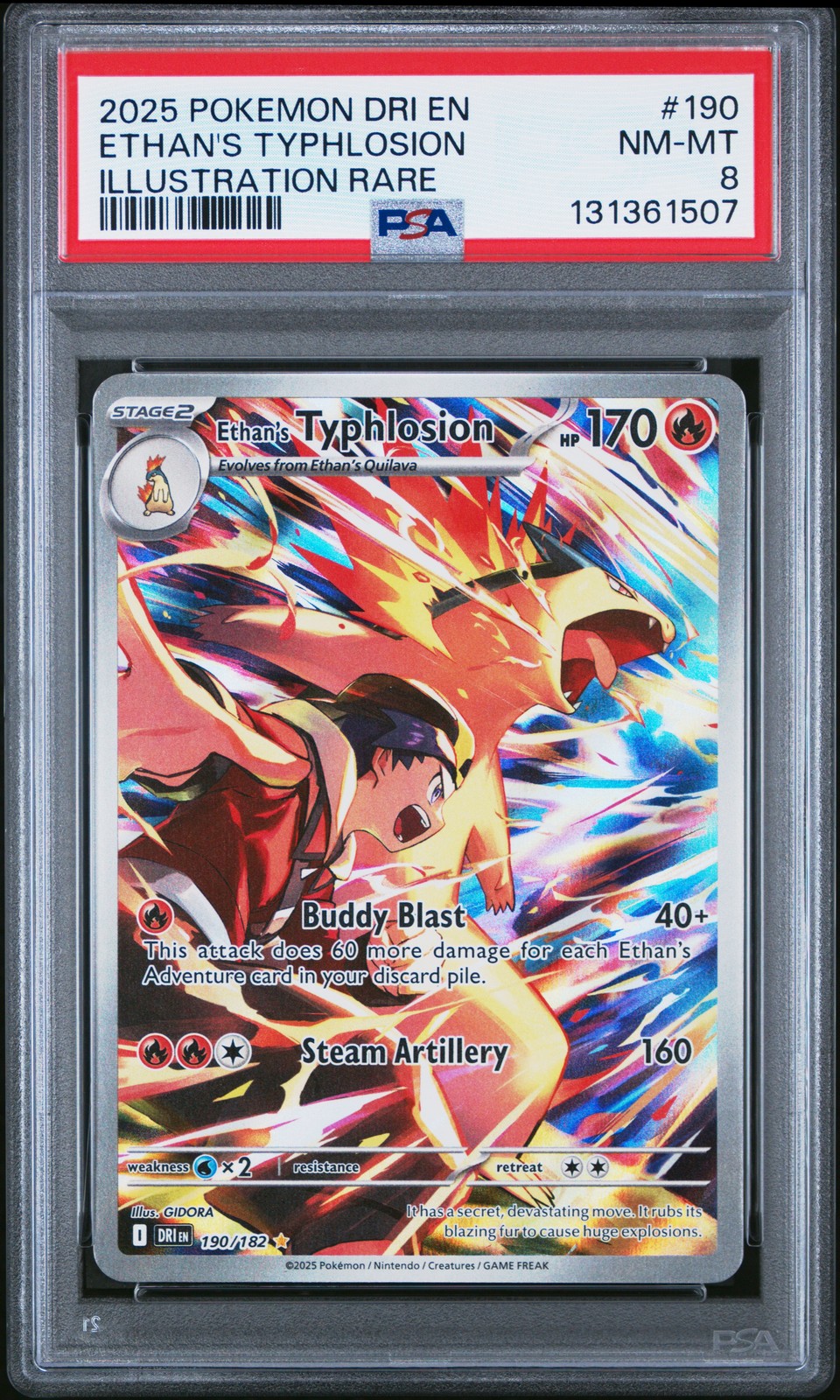 2025 POKEMON DRI EN-DESTINED RIVALS ILLUSTRATION RARE ETHAN'S TYPHLOSION PSA 8 - Image 1