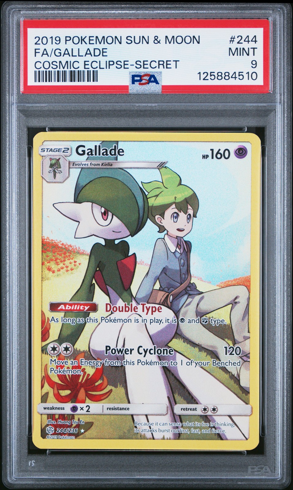 2019 POKEMON SUN & MOON COSMIC ECLIPSE SECRET #244 FULL ART/GALLADE PSA 9 - Image 1