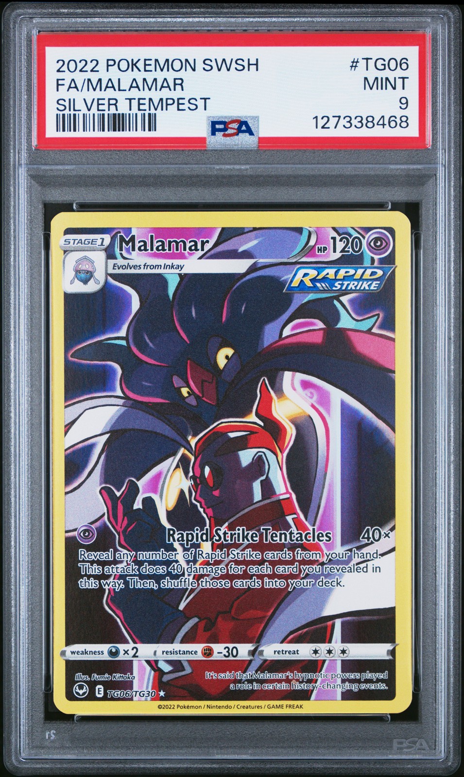 2022 POKEMON SWORD & SHIELD SILVER TEMPEST #TG06 FULL ART/MALAMAR PSA 9 - Image 1