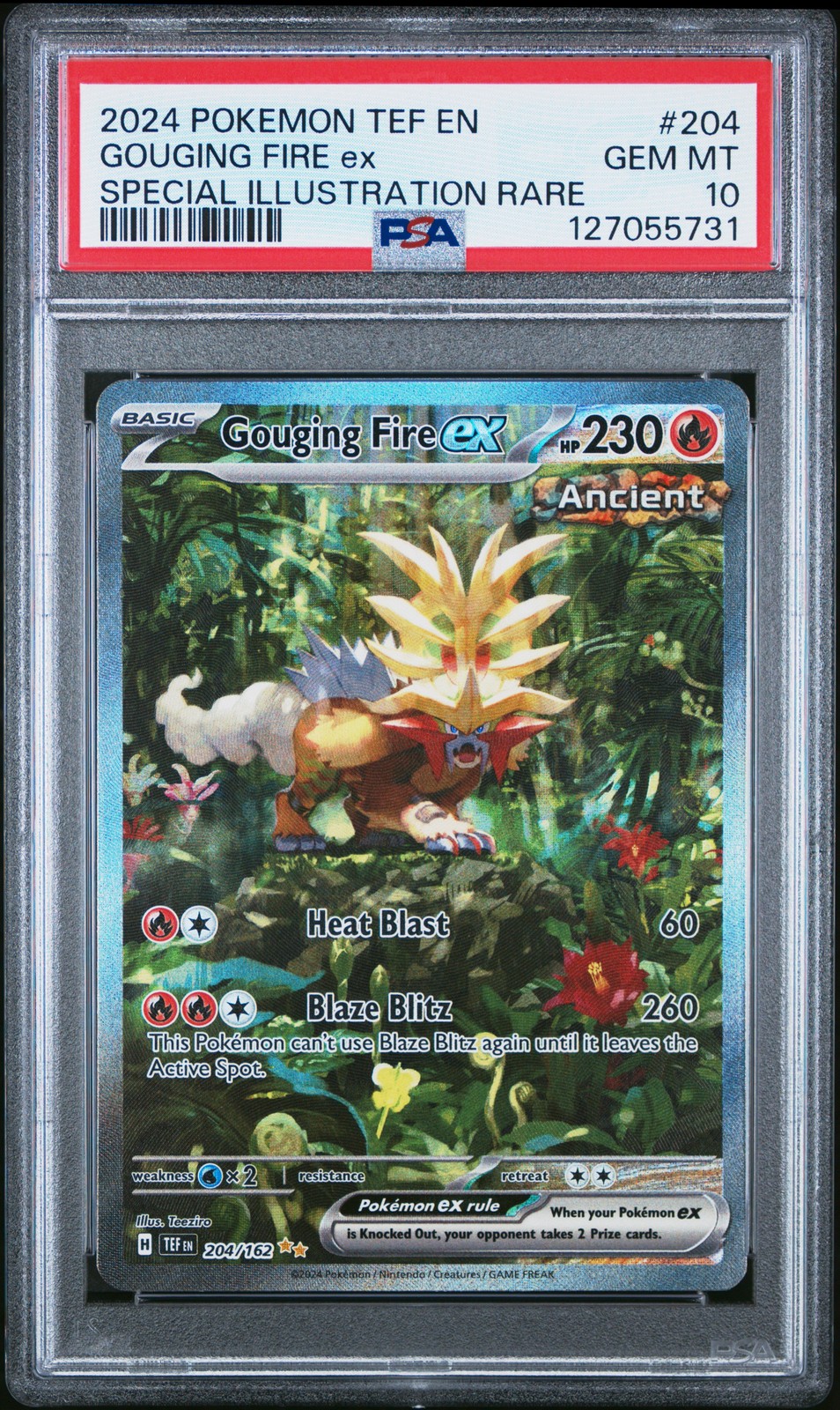 2024 POKEMON TEF EN-TEMPORAL FORCES #204 GOUGING FIRE EX PSA 10 - Image 1