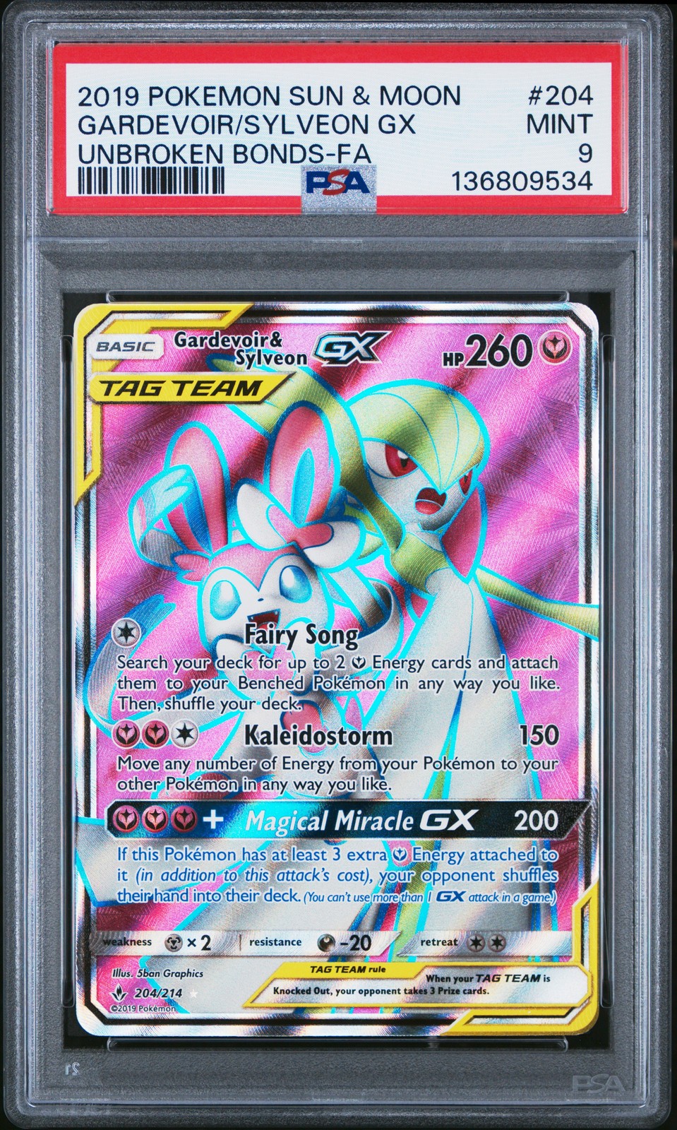 2019 POKEMON SUN & MOON UNBROKEN BONDS FULL ART/GARDEVOIR & SYLVEON GX PSA 9 - Image 1