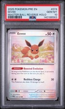 2025 POKEMON PRE EN-PRISMATIC EVOLUTIONS MASTER BALL REVERSE HOLO EEVEE PSA 10 - Image 2