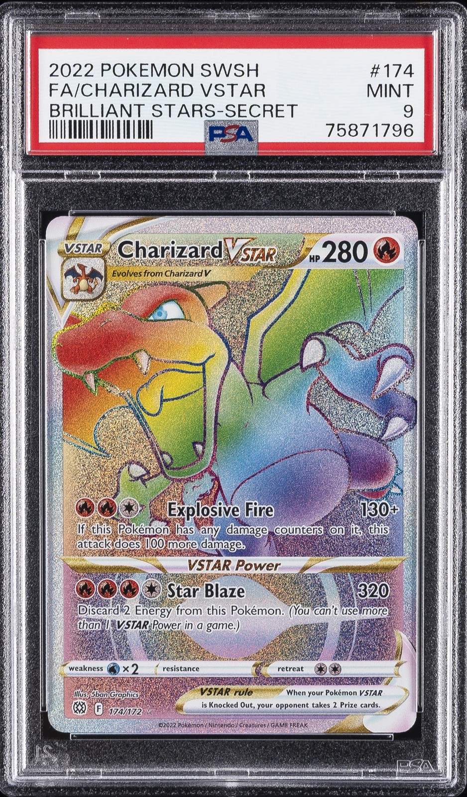 2022 POKEMON SWORD & SHIELD BRILLIANT STARS #174 FULL ART/CHARIZARD VSTAR PSA 9 - Image 1