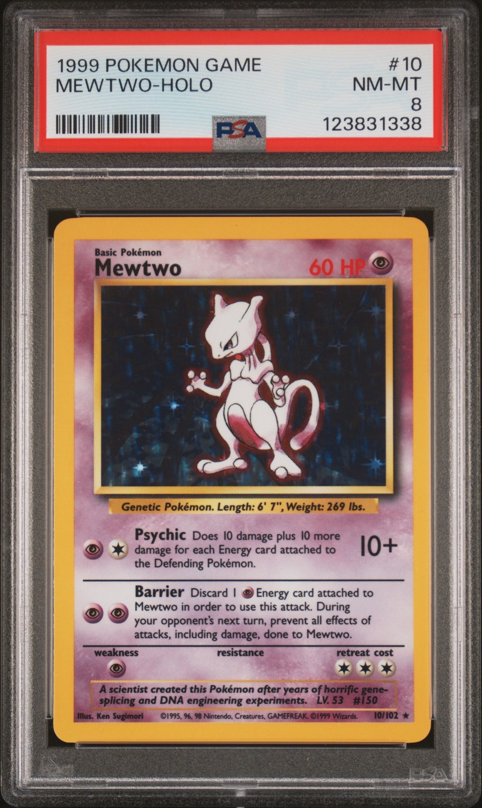 1999 POKEMON GAME #10 MEWTWO-HOLO PSA 8 - Image 1