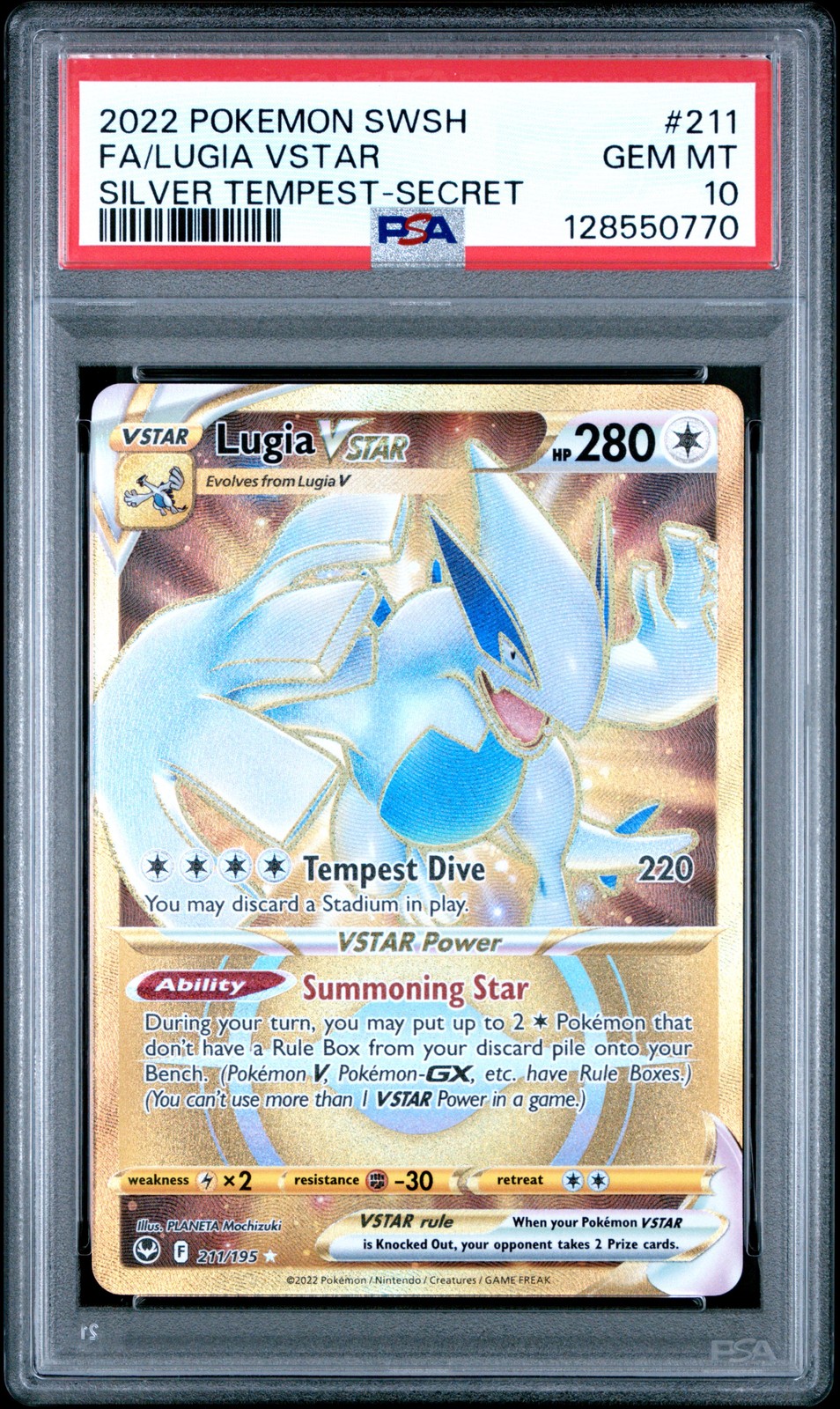 2022 POKEMON SWORD & SHIELD SILVER TEMPEST SECRET FULL ART/LUGIA VSTAR PSA 10 - Image 1