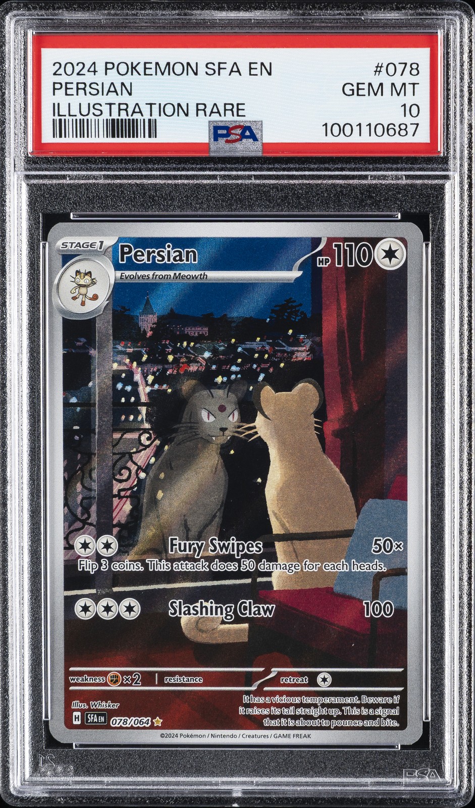 2024 POKEMON SFA EN-SHROUDED FABLE ILLUSTRATION RARE #078 PERSIAN PSA 10