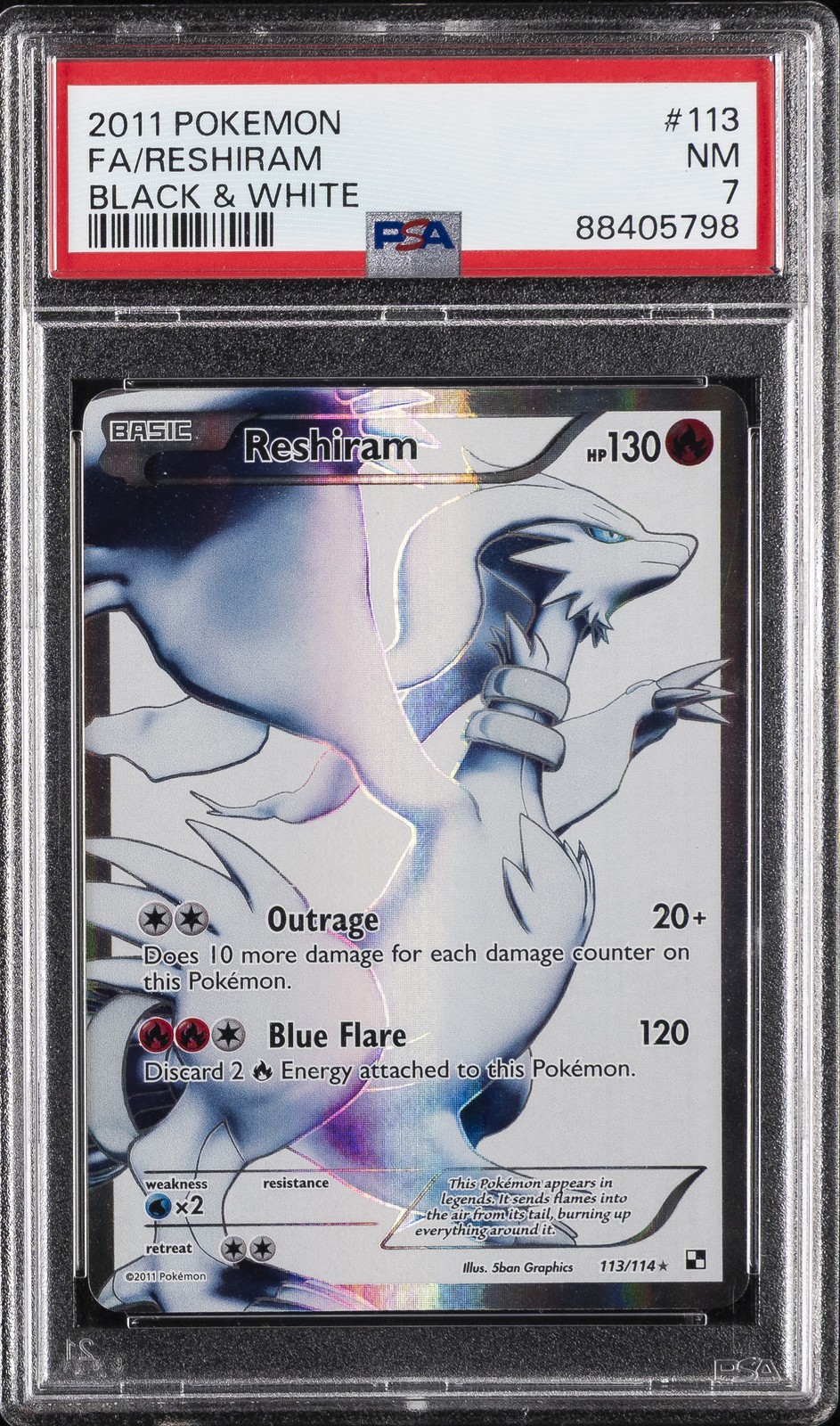 2011 POKEMON B&W #113 FULL ART/RESHIRAM PSA 7 - Image 1