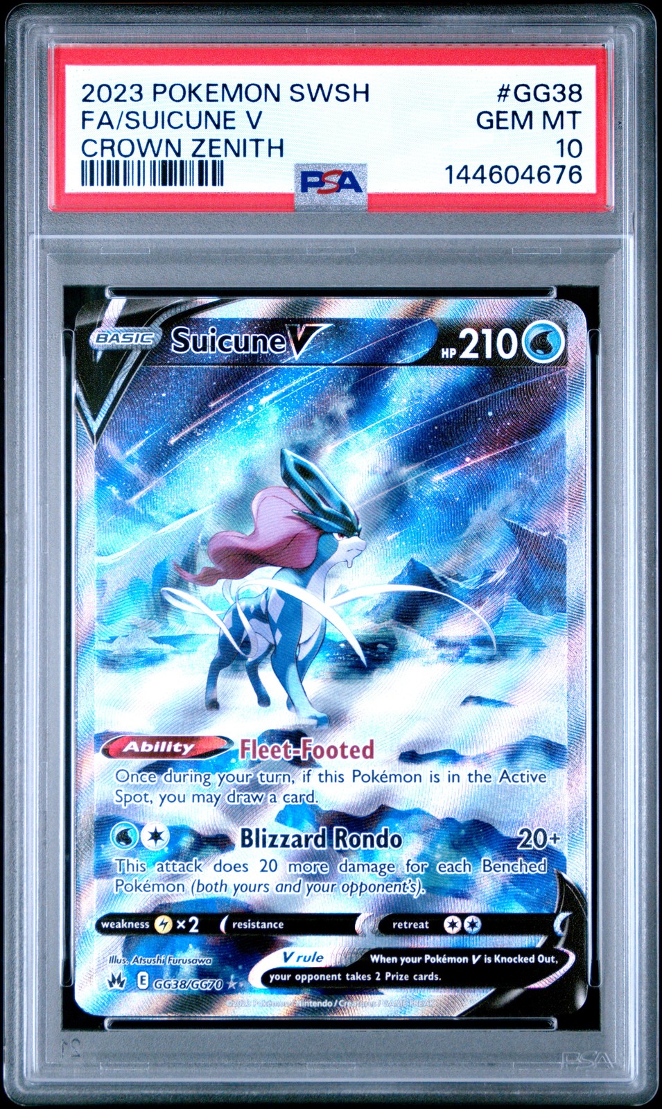 2023 POKEMON SWORD & SHIELD CROWN ZENITH #GG38 FULL ART/SUICUNE V PSA 10 - Image 1