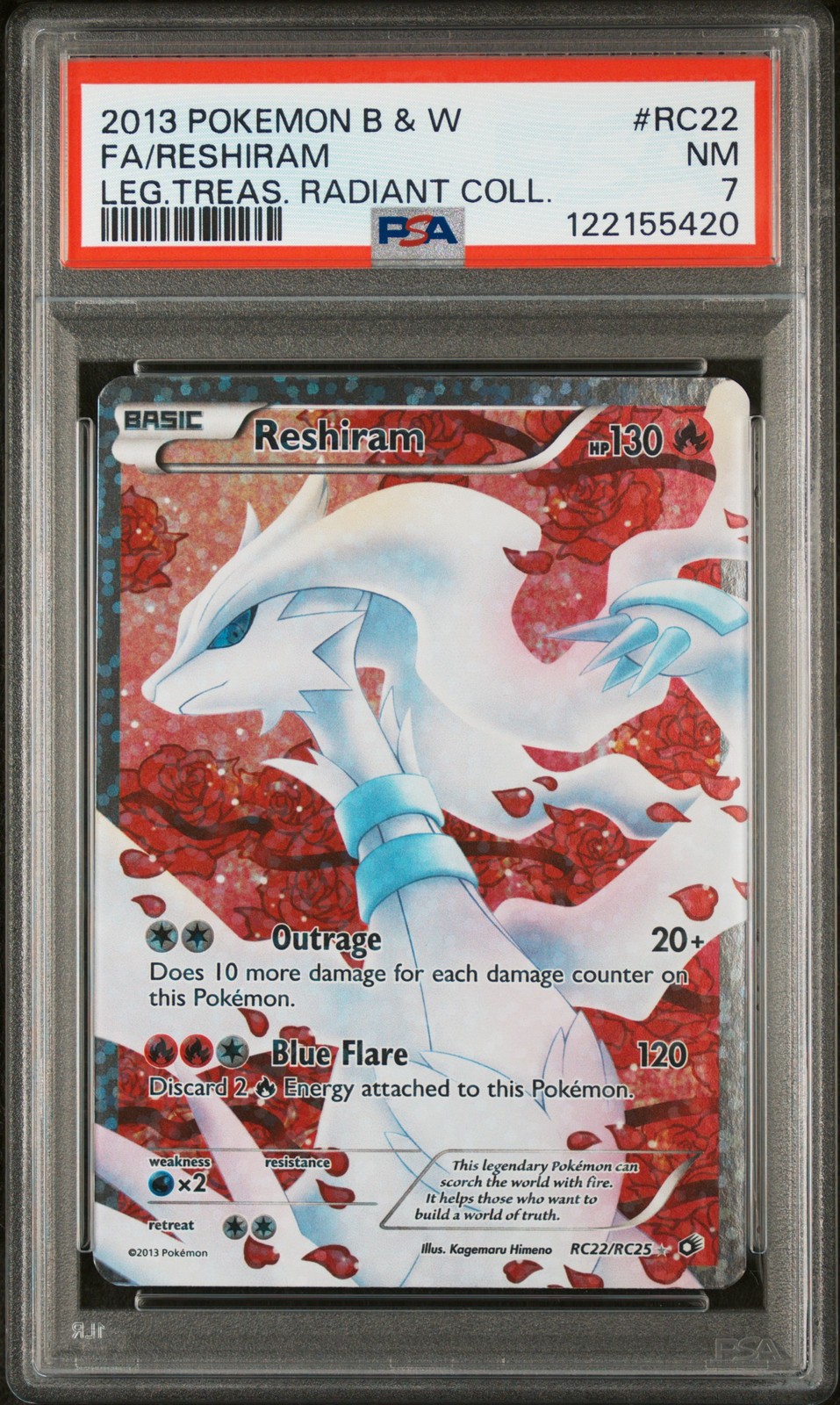 2013 POKEMON B&W LEGEND TREASURES RADIANT COLL #RC22 FULL ART/RESHIRAM PSA 7 - Image 1