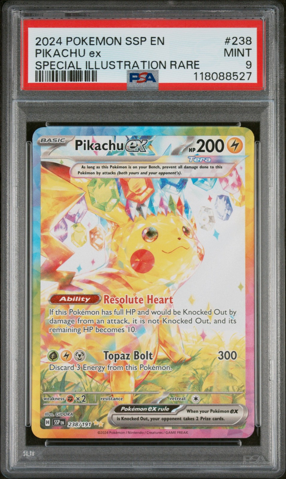 2024 POKEMON SSP EN-SURGING SPARKS SPECIAL ILLUSTRATION RARE PIKACHU EX PSA 9 - Image 1