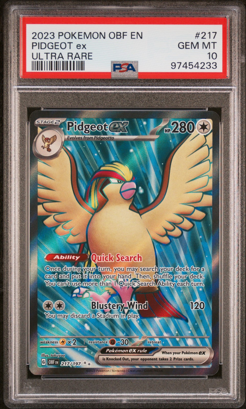 2023 POKEMON OBF EN-OBSIDIAN FLAMES ULTRA RARE #217 PIDGEOT EX PSA 10 - Image 1