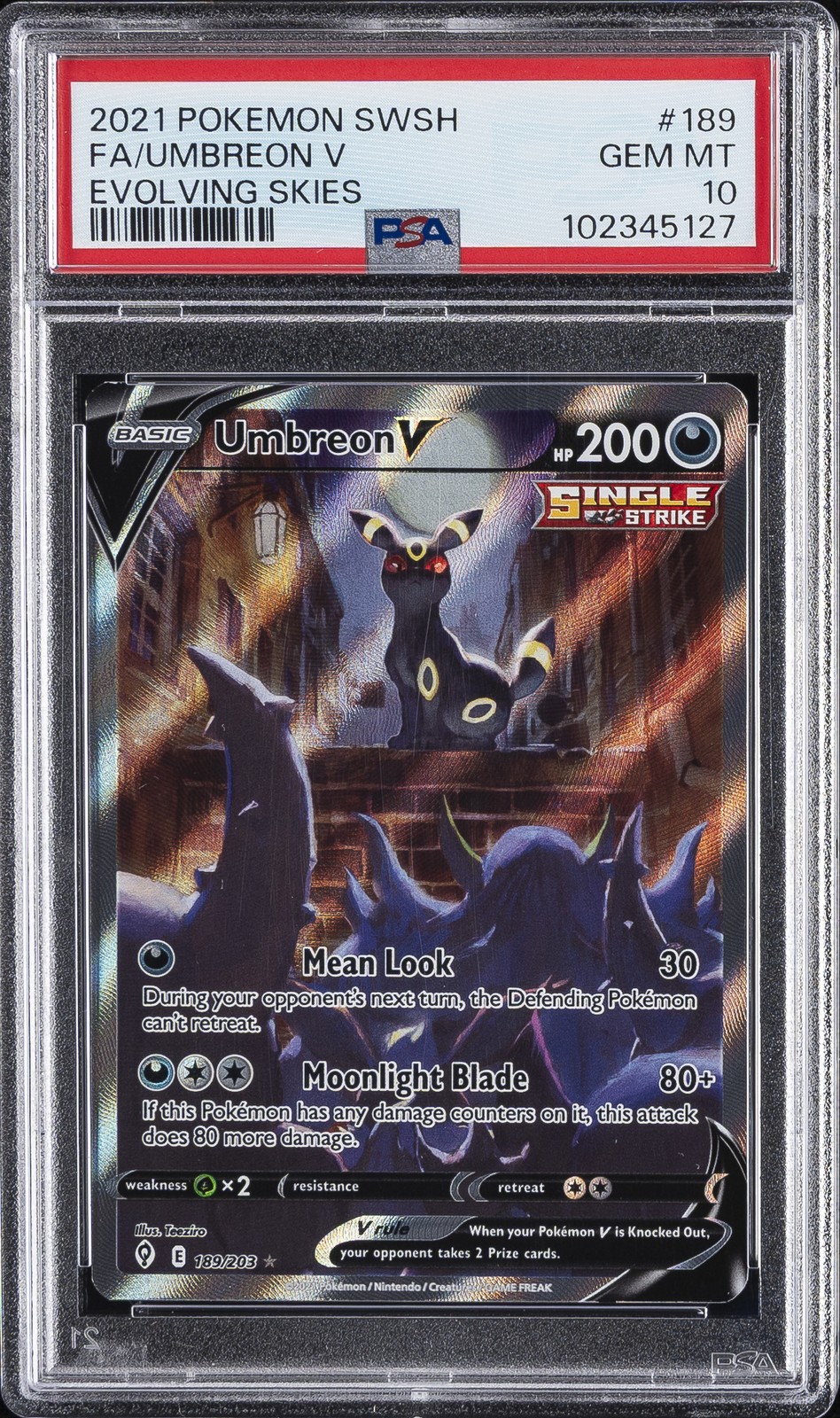 2021 POKEMON SWORD & SHIELD EVOLVING SKIES #189 FULL ART/UMBREON V PSA 10 - Image 1