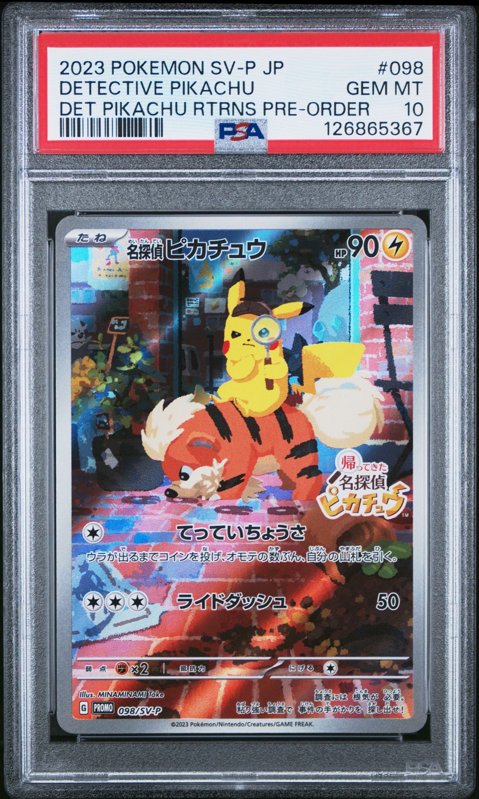2023 POKEMON JPN SV-P PROMO #098 DETECTIVE PIKACHU PSA 10 - Image 1