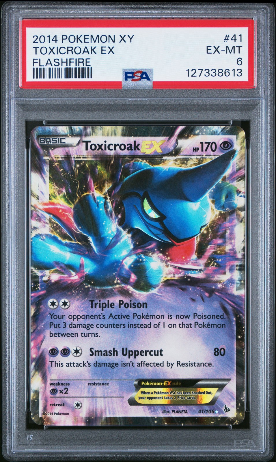 2014 POKEMON XY FLASHFIRE #41 TOXICROAK EX PSA 6 - Image 1